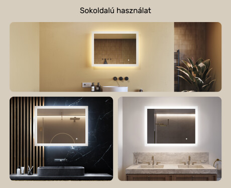 Téglalap alakú fürdőszobai tükör LED világítással 80x60 cm - Dual color, Érintőkapcsoló #2