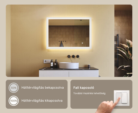 Téglalap alakú LED világítással ellátott fürdőszobai tükör 100x70 cm - Dual color, Érintőkapcsoló #4