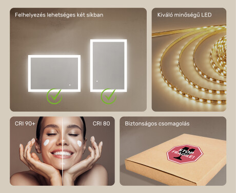 Téglalap alakú LED világítással ellátott fürdőszobai tükör 100x70 cm - Dual color, Érintőkapcsoló #5