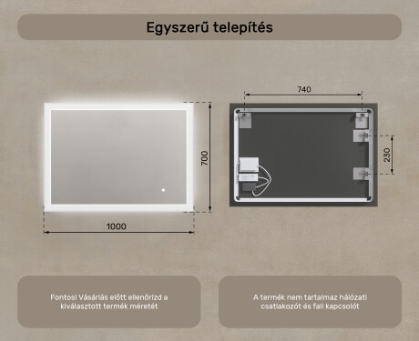 Téglalap alakú LED világítással ellátott fürdőszobai tükör 100x70 cm - Dual color, Érintőkapcsoló #7