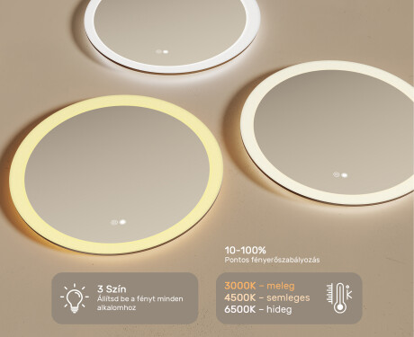 Kerek fürdőszobai tükrök LED világítással 60 cm - Dual color, Érintőkapcsoló, Tükörpárátlanító Fűtőfólia #3
