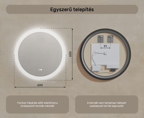 Kerek fürdőszobai tükrök LED világítással 60 cm - Dual color, Érintőkapcsoló, Tükörpárátlanító Fűtőfólia #8