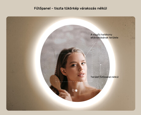 Kerek fürdőszobai tükör LED világítással 80 cm - Dual color, Érintőkapcsoló, Tükörpárátlanító Fűtőfólia #5
