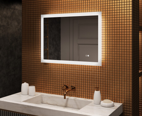 Téglalap alakú LED fürdőszobai tükör 80x60 cm - Dual color, Érintőkapcsoló, Tükörpárátlanító Fűtőfólia