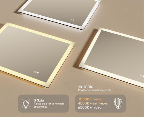 Téglalap alakú LED fürdőszobai tükör 80x60 cm - Dual color, Érintőkapcsoló, Tükörpárátlanító Fűtőfólia #3