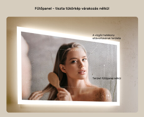 Téglalap alakú LED fürdőszobai tükör 80x60 cm - Dual color, Érintőkapcsoló, Tükörpárátlanító Fűtőfólia #5