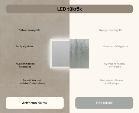 Téglalap alakú LED fürdőszobai tükör 80x60 cm - Dual color, Érintőkapcsoló, Tükörpárátlanító Fűtőfólia #7