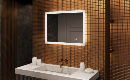 Téglalap alakú LED fürdőszobai tükör 80x60 cm - Dual color, Érintőkapcsoló, Tükörpárátlanító Fűtőfólia