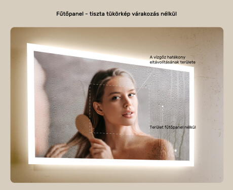 Téglalap alakú fürdőszobai tükör LED világítással 100x70 cm - Dual color, Érintőkapcsoló, Tükörpárátlanító Fűtőfólia #5