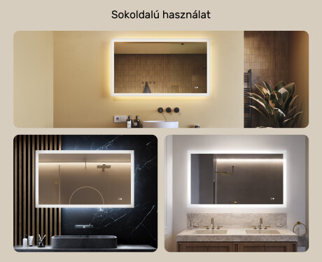 Téglalap alakú LED világítással ellátott fürdőszobai tükör 120x70 cm - Dual color, Érintőkapcsoló, Tükörpárátlanító Fűtőfólia #2