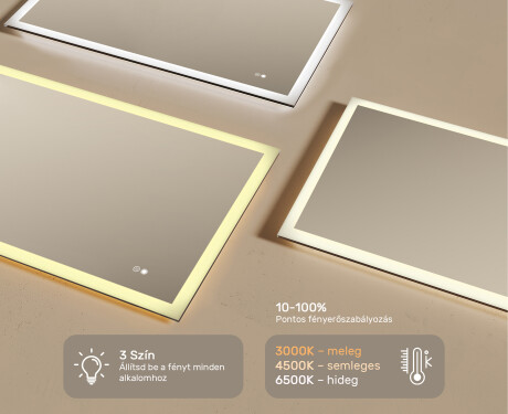 Téglalap alakú LED világítással ellátott fürdőszobai tükör 120x70 cm - Dual color, Érintőkapcsoló, Tükörpárátlanító Fűtőfólia #3