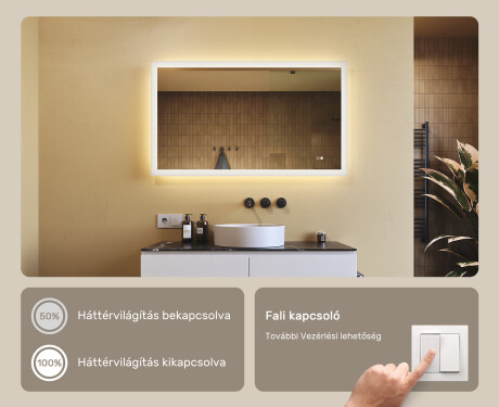 Téglalap alakú LED világítással ellátott fürdőszobai tükör 120x70 cm - Dual color, Érintőkapcsoló, Tükörpárátlanító Fűtőfólia #4