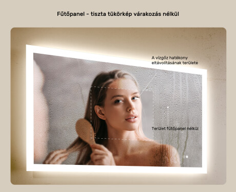 Téglalap alakú LED világítással ellátott fürdőszobai tükör 120x70 cm - Dual color, Érintőkapcsoló, Tükörpárátlanító Fűtőfólia #5