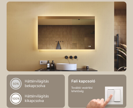Téglalap alakú LED fürdőszobatükör 80x60/60x80 cm, két színben, érintéses kapcsolóval, fűtőpaddal #3