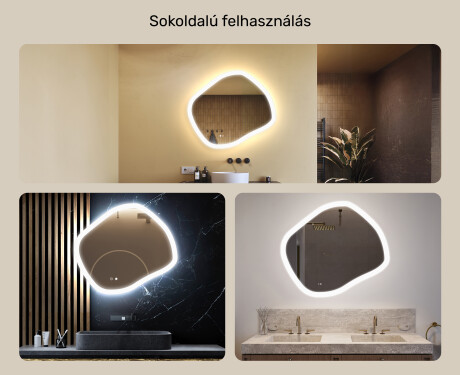 Fürdőszobai tükör világítással, 84×74 cm, kétszínű, érintőkapcsoló, fűtőszőnyeg #2