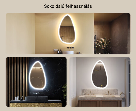 Szabálytalan tükör világítással, 64×104 cm, kétszínű, érintőkapcsoló, fűtőszőnyeg #2
