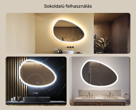 Szabálytalan tükör világítással, 114×84 cm, kétszínű, érintőkapcsoló, fűtőszőnyeg #2