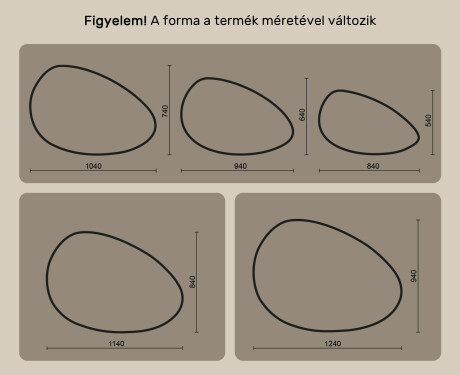Szabálytalan tükör világítással, 114×84 cm, kétszínű, érintőkapcsoló, fűtőszőnyeg #10