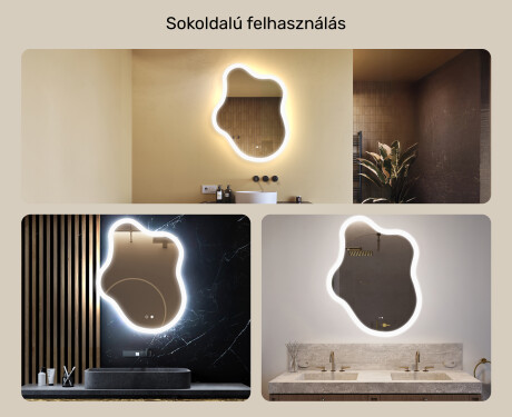 Szabálytalan tükör világítással, 74×94 cm, kétszínű, érintőkapcsoló, fűtőszőnyeg #2