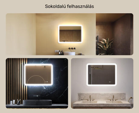 Lekerekített fürdőszobai tükör LED világítással, 80×60 cm, kétszínű, érintőkapcsoló, fűtőszőnyeg #2