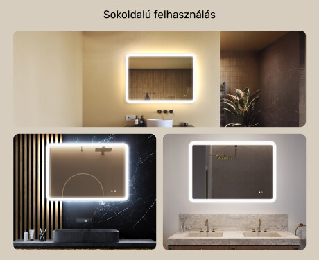 Lekerekített fürdőszobai tükör LED világítással, 100×70 cm, kétszínű, érintőkapcsoló, fűtőszőnyeg #2