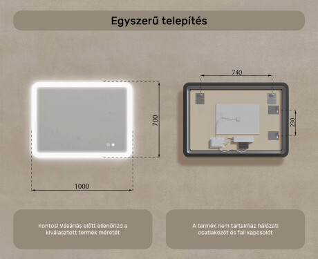 Lekerekített fürdőszobai tükör LED világítással, 100×70 cm, kétszínű, érintőkapcsoló, fűtőszőnyeg #8