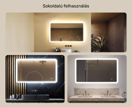 Lekerekített fürdőszobai tükör LED világítással, 120×70 cm, kétszínű, érintőkapcsoló, fűtőszőnyeg #2