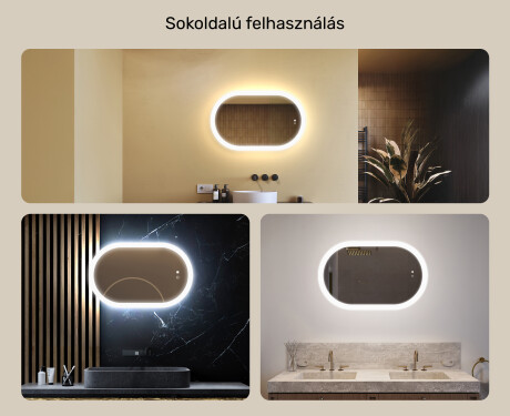 Megvilágított fürdőszobai tükör, 80×50 cm, kétszínű, érintőkapcsoló, fűtőszőnyeg #2