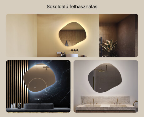 Fürdőszobai tükör világítással, 84×74 cm, kétszínű, érintőkapcsoló, fűtőszőnyeg #2