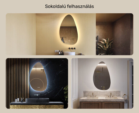 Szabálytalan tükör világítással, 64×104 cm, kétszínű, érintőkapcsoló, fűtőszőnyeg #2
