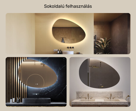 Szabálytalan tükör világítással, 114×84 cm, kétszínű, érintőkapcsoló, fűtőszőnyeg #2