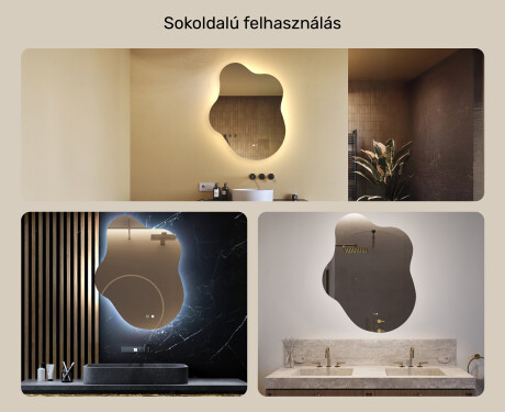 Szabálytalan tükör világítással, 74×94 cm, kétszínű, érintőkapcsoló, fűtőszőnyeg #2