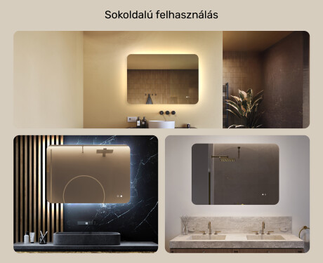 Lekerekített fürdőszobai tükör LED világítással, 100×70 cm, kétszínű, érintőkapcsoló, fűtőszőnyeg #2