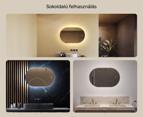 Megvilágított fürdőszobai tükör, 80×50 cm, kétszínű, érintőkapcsoló, fűtőszőnyeg #2