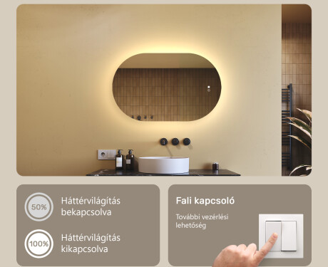 Ovális LED-tükör 80x50/50x80 cm, két színben, érintéses kapcsolóval, fűtőpaddal #4