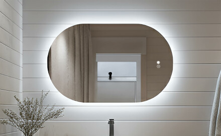 Ovális LED-tükör 80x50/50x80 cm, két színben, érintéses kapcsolóval, fűtőpaddal