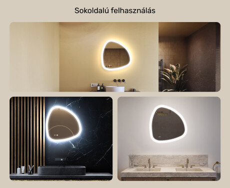 Szabálytalan tükör világítással, 64×64 cm, kétszínű, érintőkapcsoló, fűtőszőnyeg #2