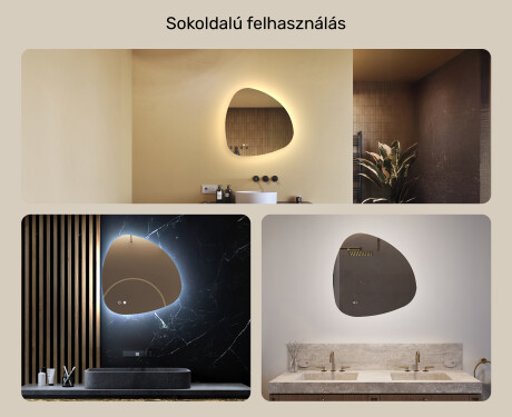 Szabálytalan tükör világítással, 64×64 cm, kétszínű, érintőkapcsoló, fűtőszőnyeg #2