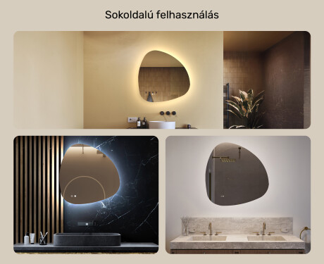 Szabálytalan tükör világítással, 74×74 cm, kétszínű, érintőkapcsoló, fűtőszőnyeg #2