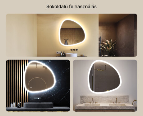 Szabálytalan tükör világítással, 94×94 cm, kétszínű, érintőkapcsoló, fűtőszőnyeg #2