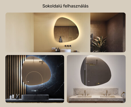 Szabálytalan tükör világítással, 94×94 cm, kétszínű, érintőkapcsoló, fűtőszőnyeg #2