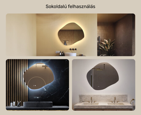 Fürdőszobai tükör világítással, 74×64 cm, kétszínű, érintőkapcsoló, fűtőszőnyeg #2