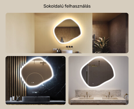 Fürdőszobai tükör világítással, 104×94 cm, kétszínű, érintőkapcsoló, fűtőszőnyeg #2
