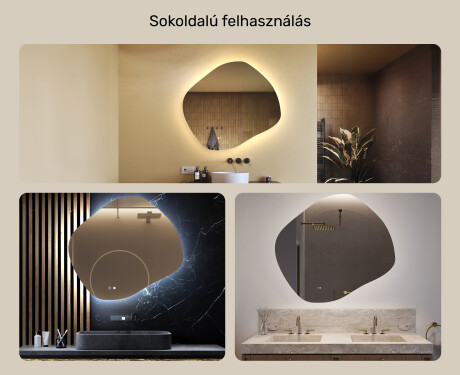Fürdőszobai tükör világítással, 104×94 cm, kétszínű, érintőkapcsoló, fűtőszőnyeg #2