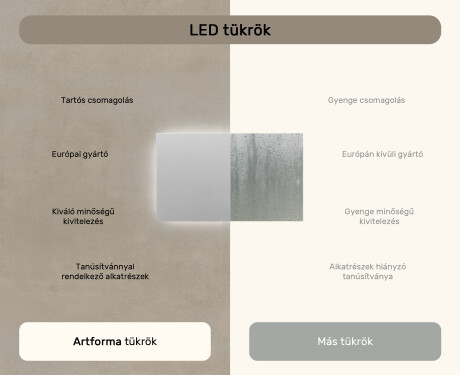 Megvilágított fürdőszobatükör 60x80/80x60 cm semleges fényű 4500K #5