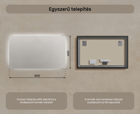 Megvilágított fürdőszobatükör 60x80/80x60 cm semleges fényű 4500K #6