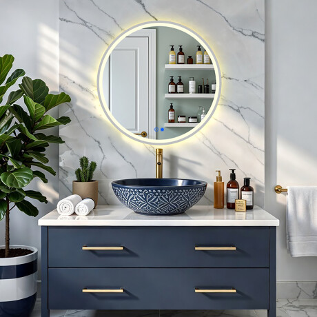 Kerek LED megvilágítású tükör - 60/80 cm ezüst alumínium keretben #8