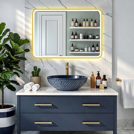 Lekerekített LED tükör arany alumínium keretben #8