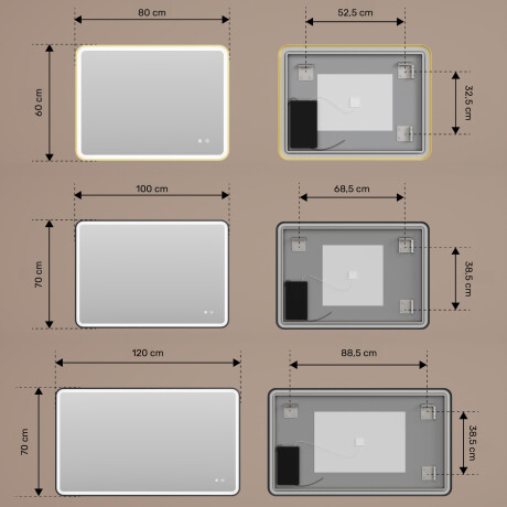 Lekerekített LED-es, háttérvilágítással ellátott tükör - 80x60/100x70/120x70 cm ezüst színű alumíniumkeretben #3