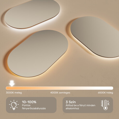 Lekerekített LED-es, háttérvilágítással ellátott tükör - 80x60/100x70/120x70 cm ezüst színű alumíniumkeretben #5